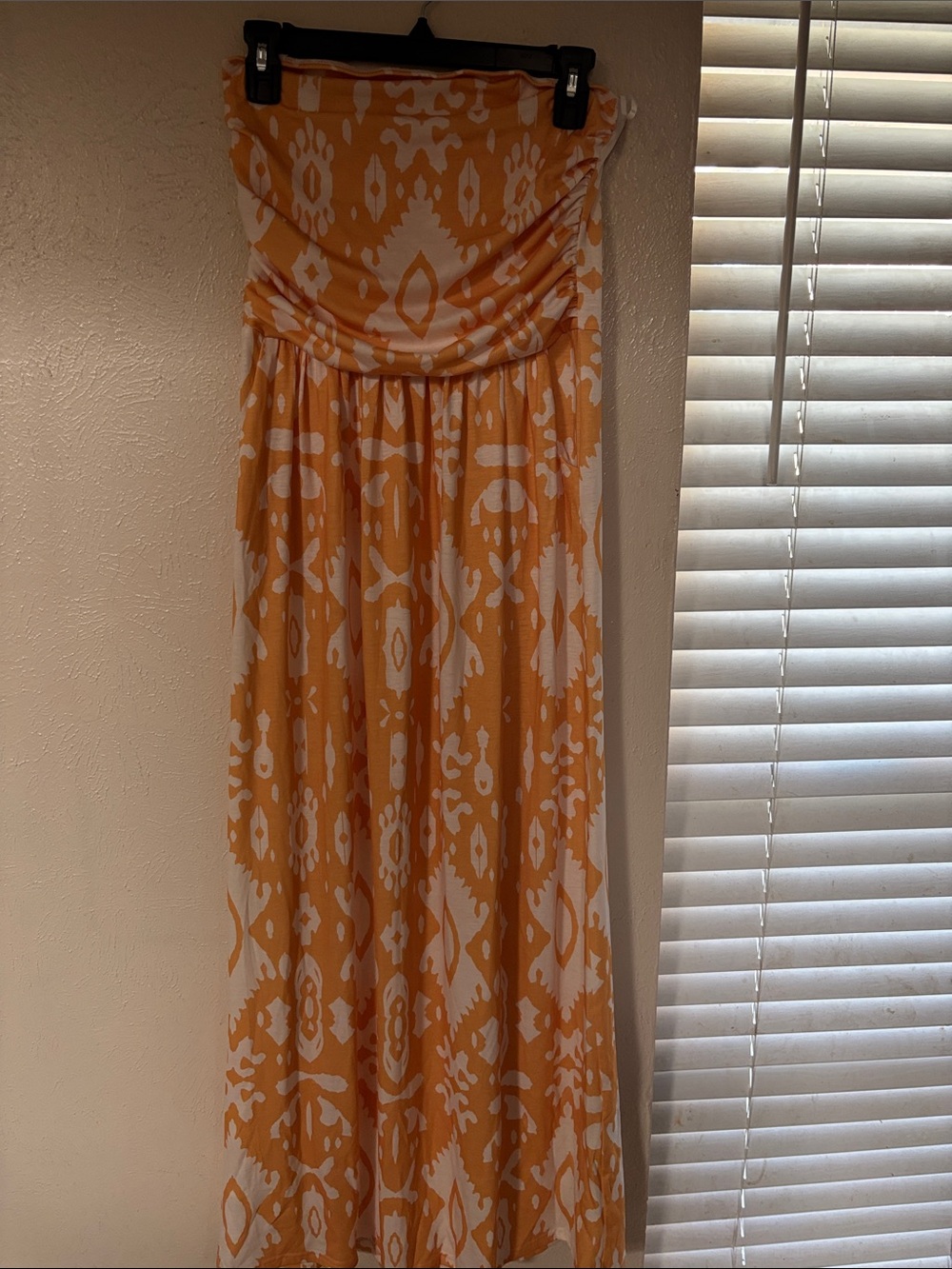 Grace Karin Strapless Yellow & White Ikat Print Maxi Dress